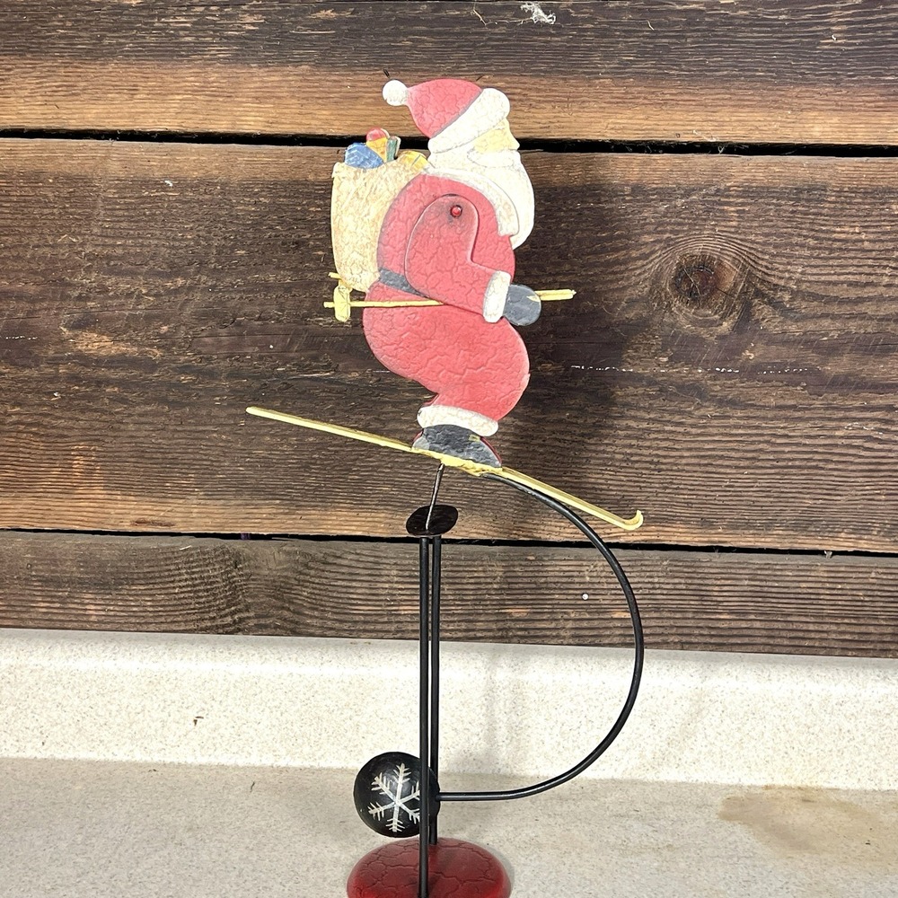 Authentic Models Metal Art Balancing Santa Claus Skiing 20"H Teeter Totter 2pc